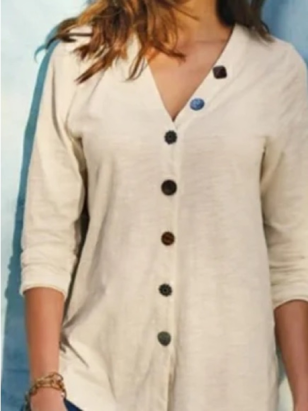 Soft Surroundings Delia Cream Button-Front V-Neck Top